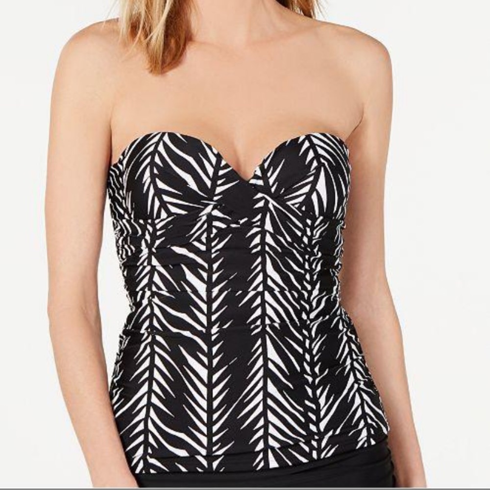 Island Escape Black Ikat Underwire Sweetheart Halter Tankini Top Built In Bra 6